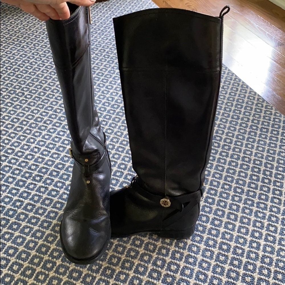 Tory Burch black leather knee high boots